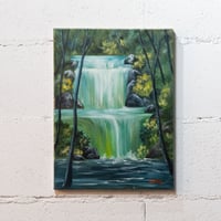 90s "Waterfall in the Woods" oil painting