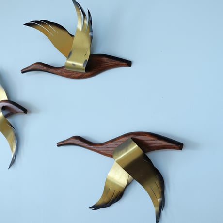 70s teak Wood Duck Wall Sculpture set