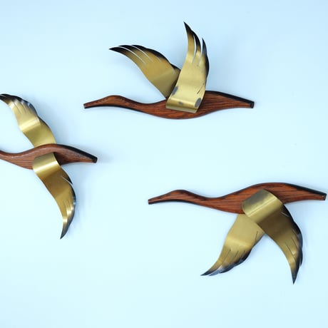 70s teak Wood Duck Wall Sculpture set