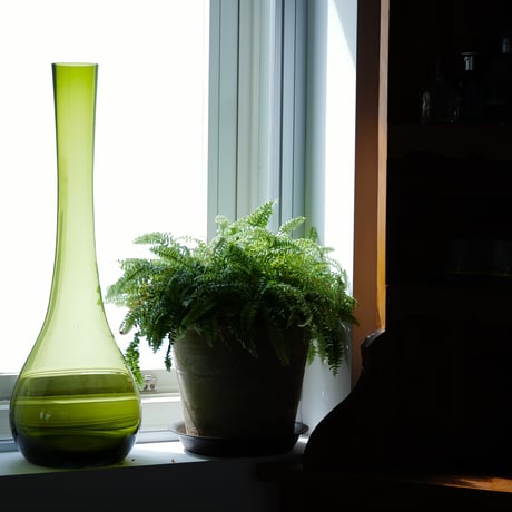 Smoky Green glass flower vase
