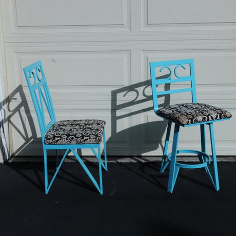 80s Carifornia blue  iron chair set