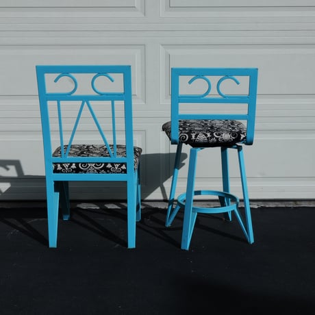 80s Carifornia blue  iron chair set