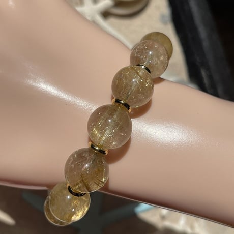 M様専用！【絶対金運】『引き寄せ愛』ゴールドルチルクォーツ大玉13mm透明感あり　15.5センチ