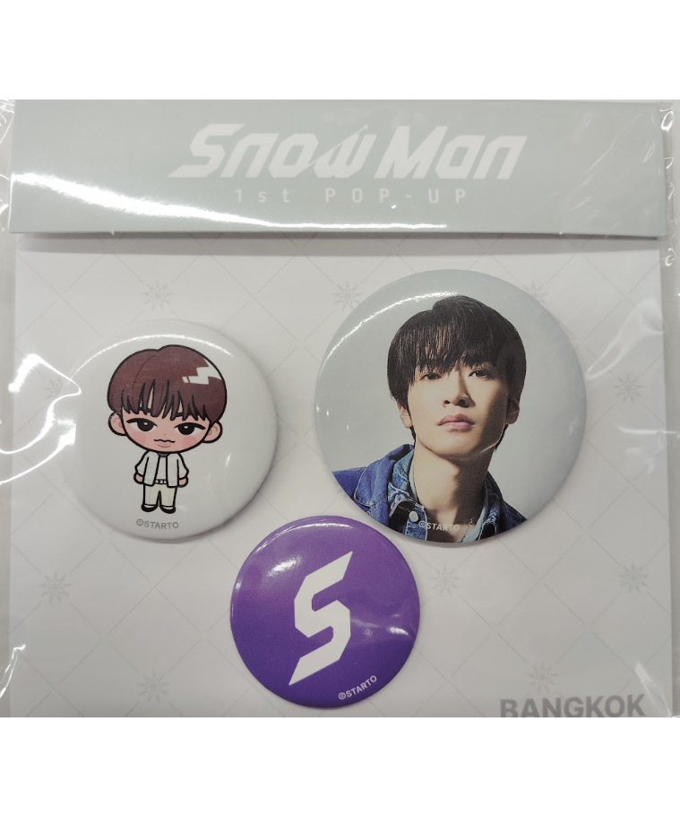 Man popupバンコク9人缶バッジセット&フォトカDコンプリート BANGKOK タイ バンコク会場限定 「Snow Man 1st POP-UP」 缶バッジセ
