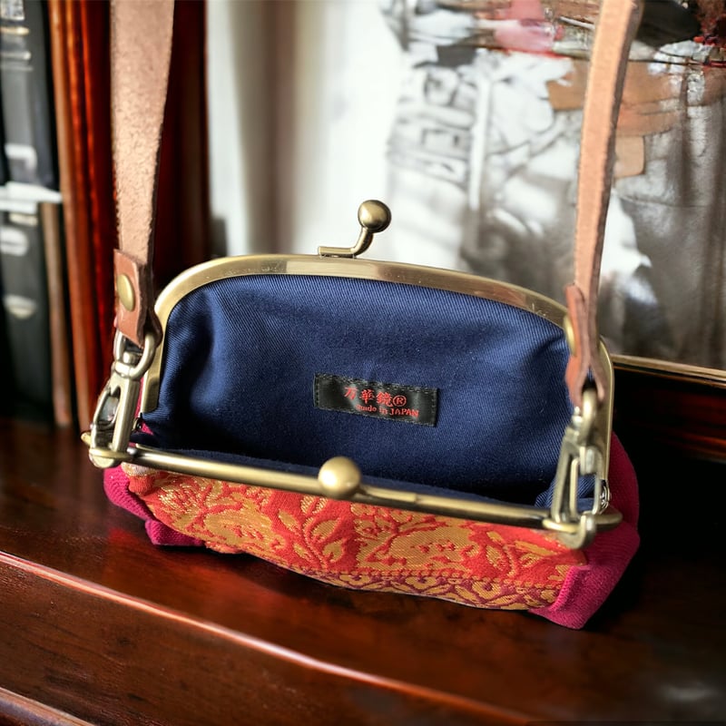 がま口バック☆西陣織帯地 がま口バッグ＆ポーチ 西陣シルク帯＆帆布＆本革ショルダー | 帯