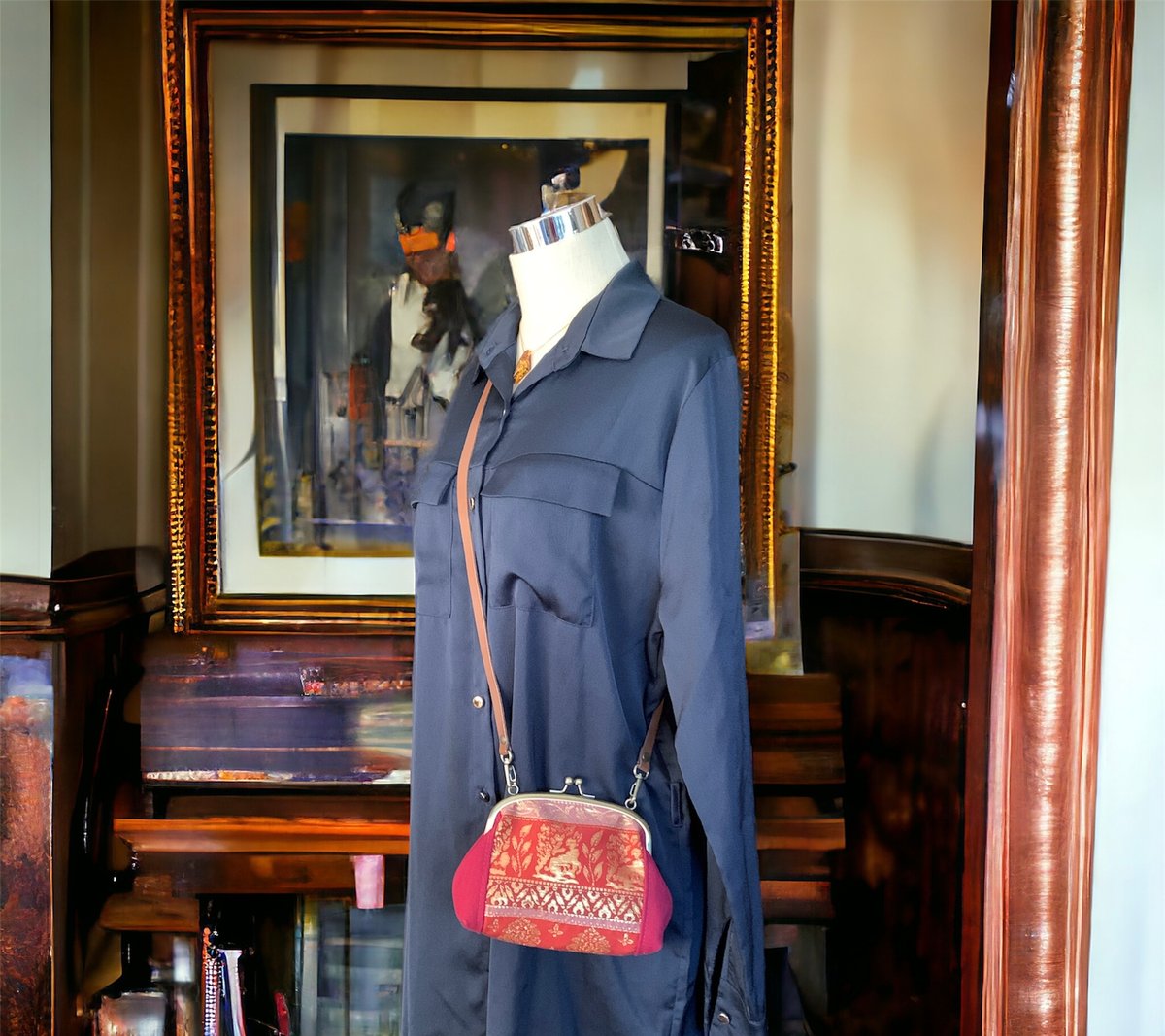 がま口バッグ＆ポーチ 西陣シルク帯＆帆布＆本革ショルダー | 帯アート