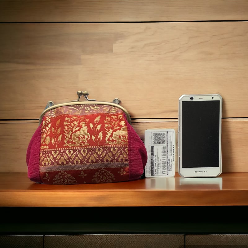 がま口バッグ＆ポーチ 西陣シルク帯＆帆布＆本革ショルダー | 帯