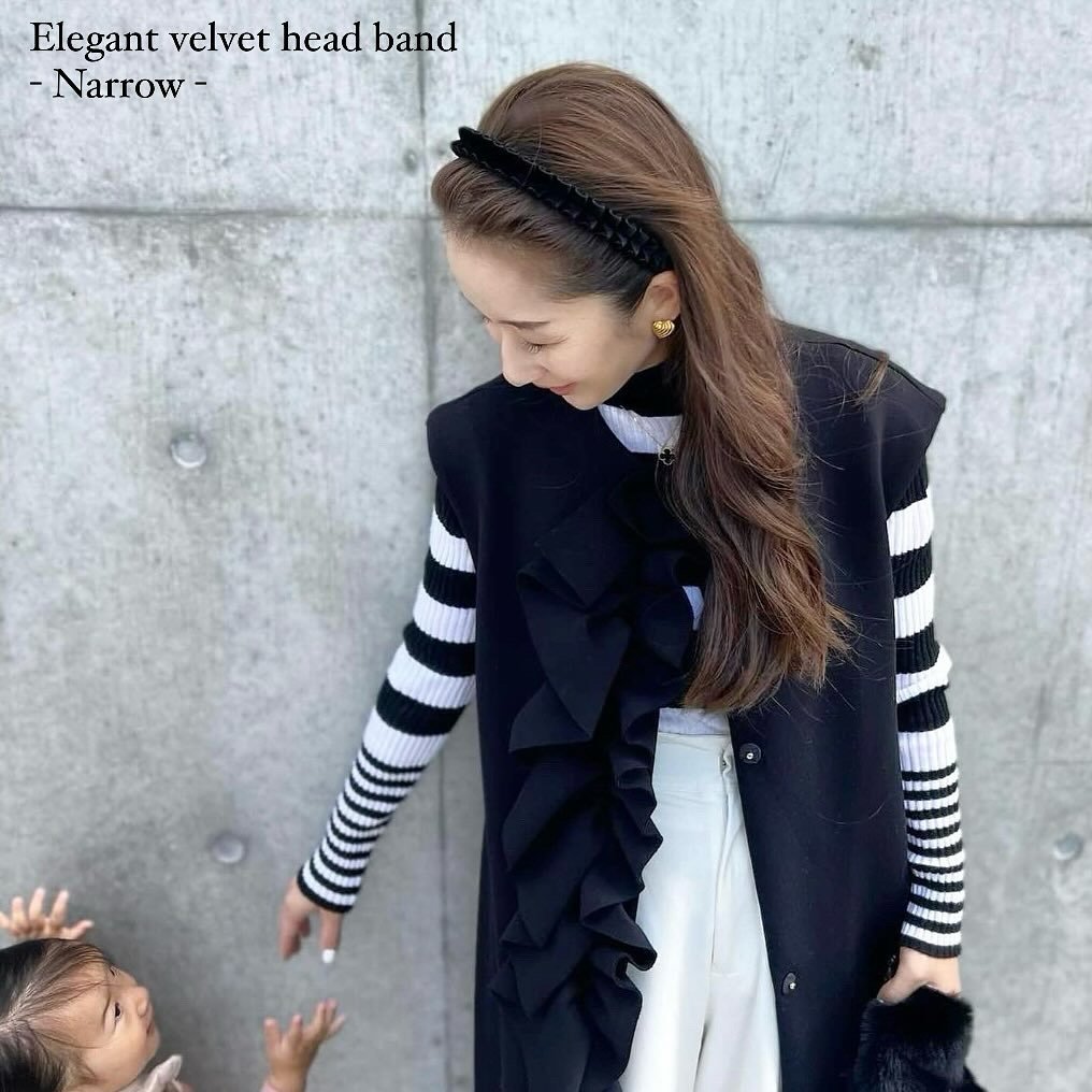 ラメール(La Mer)エレガント ベルベット カチューシャ 黒 Elegant velvet head band -Narrow- AW | 𝐋𝐚 𝐦𝐞𝐫