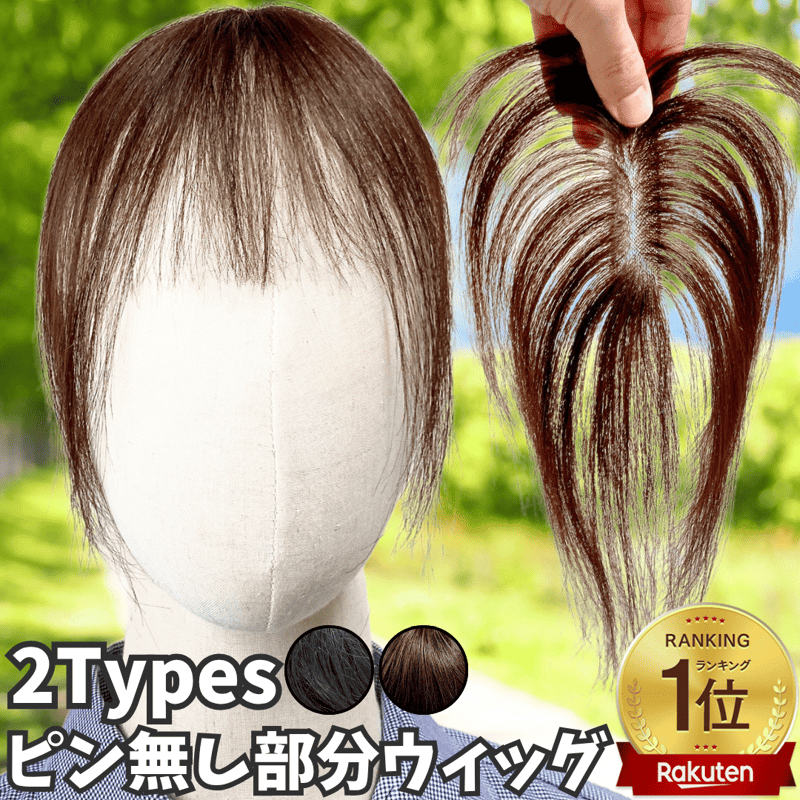ピンなし ウィッグ ピン無し部分ウィッグ 頭頂部 白髪隠し 部分 ピン