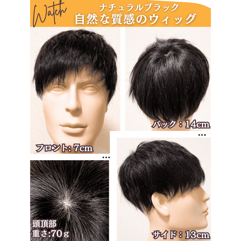 メンズ 男性用 かつら ウィッグ 100%人毛 黑色 18*20 【公式通販】