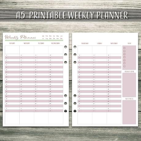 A5 Printable Weekly Planner プリント用A5ウィークリープランナー