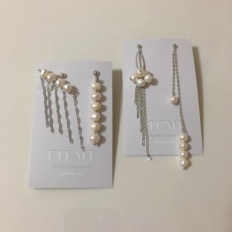 ［silver］淡水パール　ロングチェーンピアス/イヤリング/サージカルステンレス