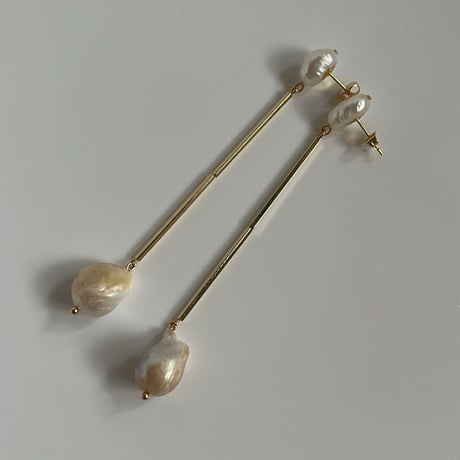 ［gold］long perl pierce / earring -01