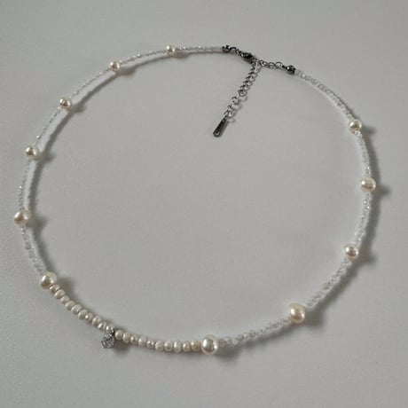 cubic zirconia×moonstone　pearlnecklace