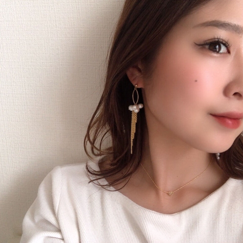【さわこさま専用】ete パールロングチェーンピアス silver］淡水パール ロングチェーンピアス/イヤリング