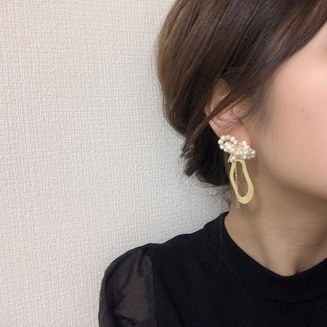 つぶつぶ淡水パール　2wayアシンメトリーピアス