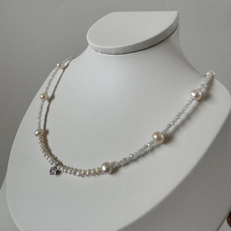 cubic zirconia×moonstone　pearlnecklace
