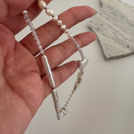 zirconia × waterpearl necklace