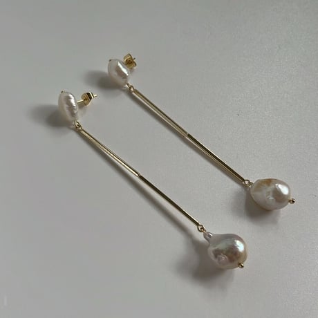 ［gold］long perl pierce / earring -01