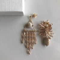 【菊花石】シャンデリア　アシンメトリーピアス/イヤリング/サージカルステンレス