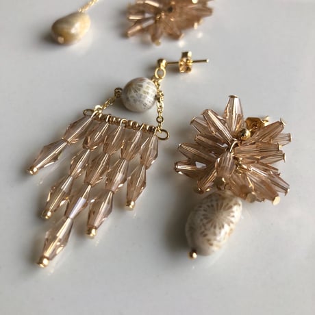 【菊花石】シャンデリア　アシンメトリーピアス/イヤリング/サージカルステンレス