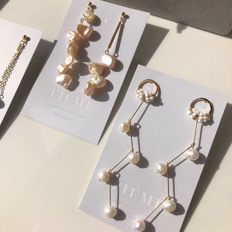 ピンクバロックパール　ロングアシンメトリーピアス/イヤリング/サージカルステンレス