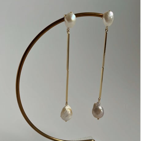 ［gold］long perl pierce / earring -01