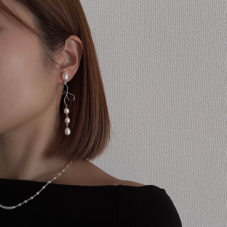 ［silver］ yui  - ribbon motif /  pierce earring
