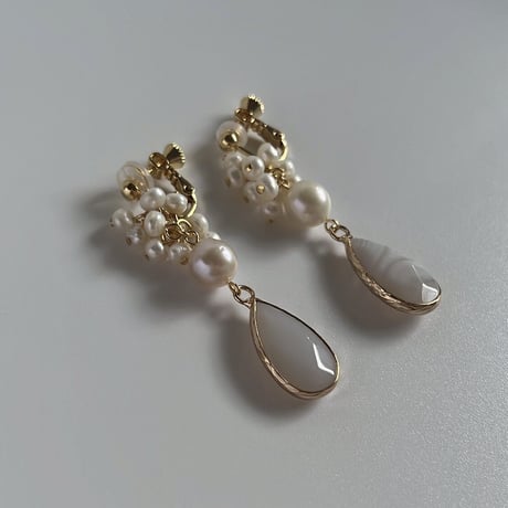 agate × water perl   earrings