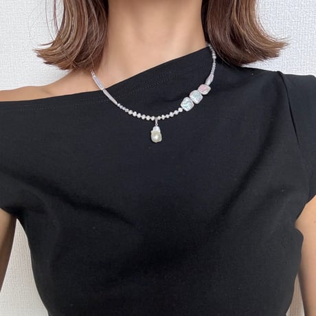 zirconia × waterpearl necklace