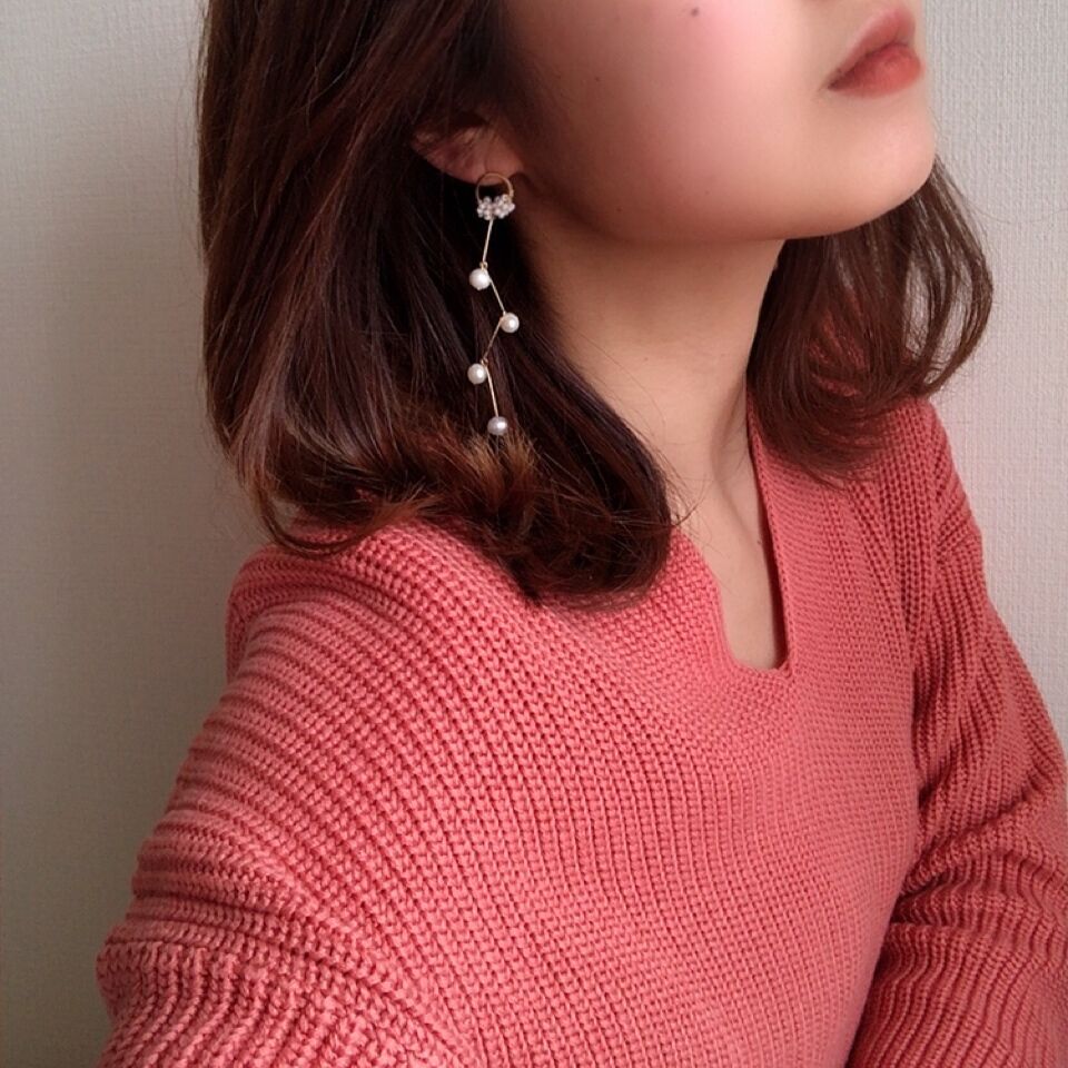 マルモ◆ラフカット✧インカローズ×淡水パールアシンメトリーピアス MUGHAL イヤーカフ ピアス