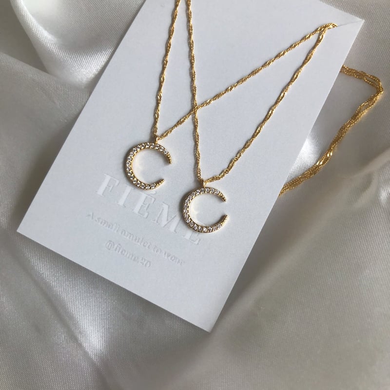 14K三日月ネックレス CZキュービックジルコニア 三日月ネックレス | FIÉME