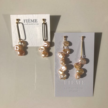 ピンクバロックパール　ロングアシンメトリーピアス/イヤリング/サージカルステンレス
