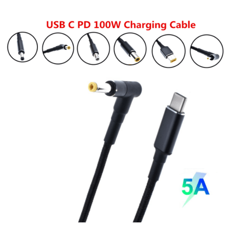 100W/5A対応 eMarker内蔵 USB PD トリガーケーブル DC 18V-20V 電源プラグ 充電用ケーブル 1.8m Lenovo ASUS 東芝  用 (4.0mm/1.35mm)