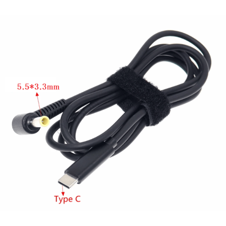 [PDC-5533] USB Type-C PD トリガーケーブル DC 20V 電源プラグ 充電ケーブル 1.5m Samsung 用 (5.5mm/3.3mm)