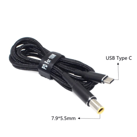 100W/5A対応 eMarker内蔵 USB PD トリガーケーブル DC 18V-20V 電源プラグ 充電用ケーブル 1.8m Lenovo レノボノートパソコン用 (7.9mm/5.5mm)