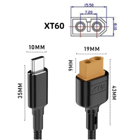 USB-C XT60 eMarker内蔵 USB PD トリガーケーブル、 100W タイプ-C プラグ to XT60 ソケット 充電 アダプター ケーブル ドローン 太陽電池 玩具 電源用