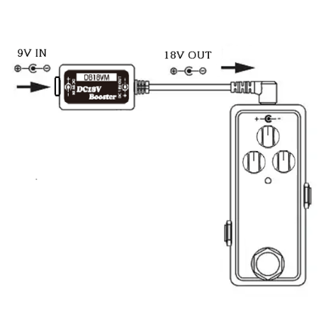 [DB18VM] エフェクター用 DC Booster 9V DC電圧を 18V に昇圧する電圧コンバーター