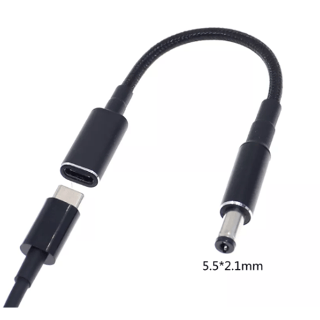 [PDE-5521] 100W 対応 eMarker内蔵 USB PD トリガーケーブル DC18V-20V 電源プラグ 充電用ショートケーブル ノートパソコン用 (5.5mm×2.1mm)