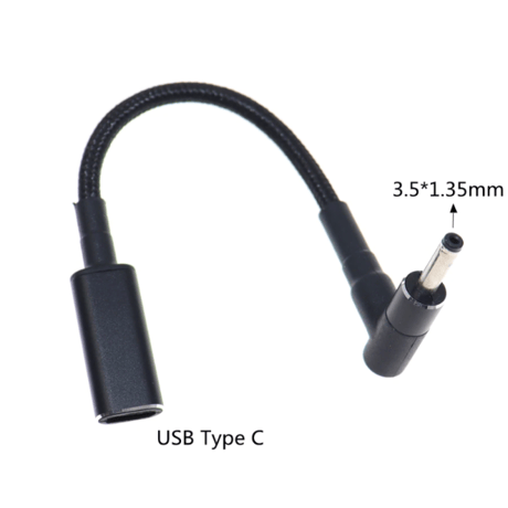 [PDE-35135]  100W 対応 eMarker内蔵 USB PD トリガーケーブル DC18V-20V 電源プラグ 充電用ショートケーブル ノートパソコン用(3.5mm×1.35mm)