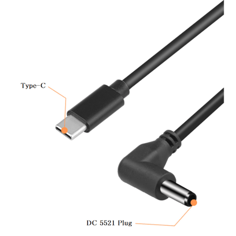 USB PD 5V出力ケーブル  （Type C コネクタから DC 55521コネクタへ5V出力） ケーブル長：1.3m