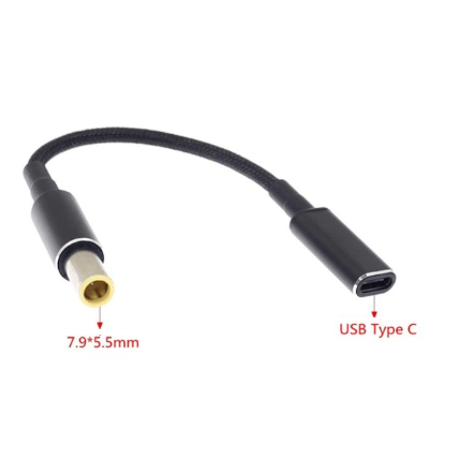 [PDE-7955] 100W 対応 eMarker内蔵 USB PD トリガーケーブル DC18V-20V 電源プラグ 充電用ショートケーブル ノートパソコン用 (7.9mm×5.5mm)
