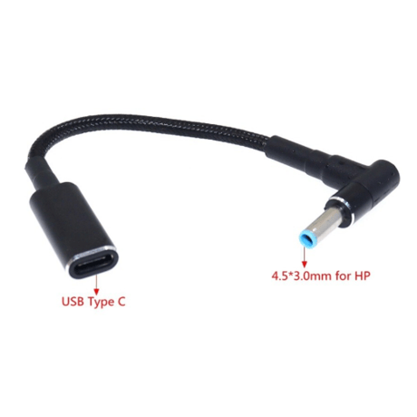 [PDE-4530HP] 100W 対応 eMarker内蔵 USB PD トリガーケーブル DC18V-20V 電源プラグ 充電用ショートケーブル HP用 (4.5mm×3.0mm)