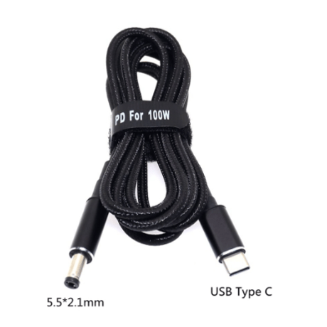 100W/5A対応 eMarker内蔵 USB PD トリガーケーブル DC18V-20V 電源プラグ 充電用ケーブル 1.8m 汎用 (5.5mm/2.1mm)