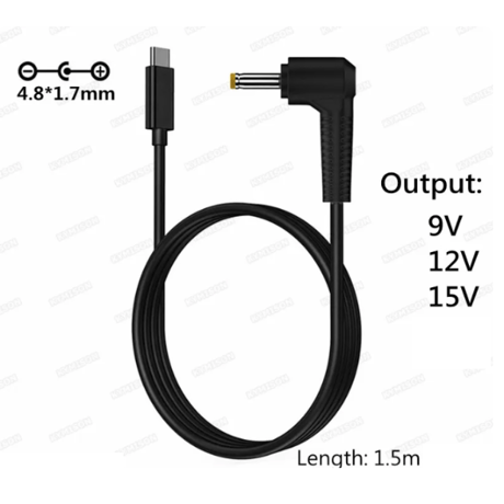 eMarker内蔵 USB PDトリガーケーブル （L型 DC プラグ / ケーブル長 1.5m）