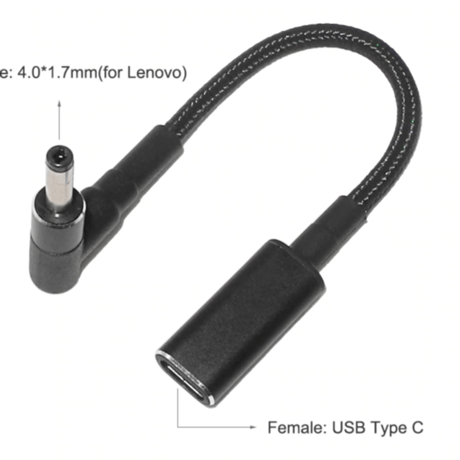 [PDE-4017] 100W 対応 eMarker内蔵 USB PD トリガーケーブル DC18V-20V 電源プラグ 充電用ショートケーブル ノートパソコン用 (4.0mm×1.7mm)