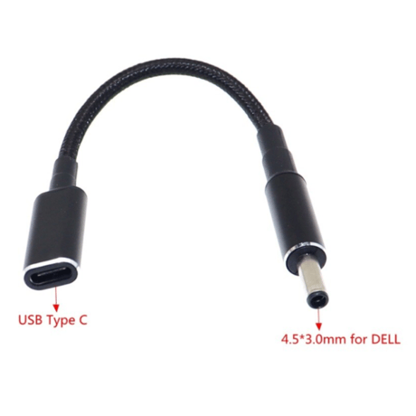 [PDE-4530DELL] 100W 対応 eMarker内蔵 USB PD トリガーケーブル DC18V-20V 電源プラグ 充電用ショートケーブル DELL用 (4.5mm×3.0mm)