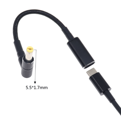[PDE-5517] 100W 対応 eMarker内蔵 USB PD トリガーケーブル DC18V-20V 電源プラグ 充電用ショートケーブル ノートパソコン用 (5.5mm×1.7mm)