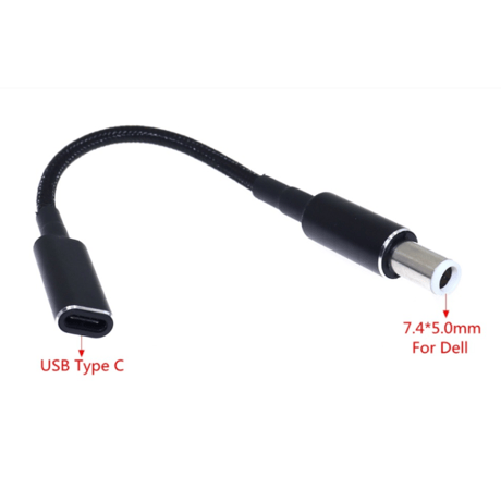 [PDE-7450DELL] 100W対応 eMarker内蔵 USB PDトリガーケーブル DC18V-20V 電源プラグ 充電用ショートケーブル ノートPC用 (7.4mm×5.0mm DELL)