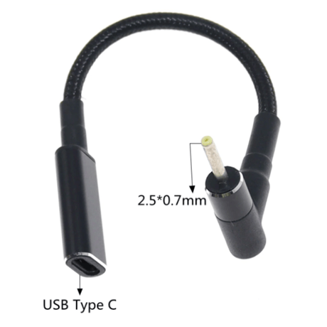 [PDE-2507] 100W 対応 eMarker内蔵 USB PD トリガーケーブル DC18V-20V 電源プラグ 充電用ショートケーブル ノートパソコン用 (2.5mm×0.7mm)
